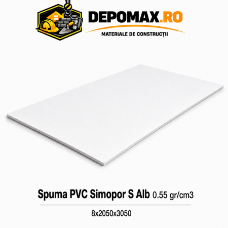 Placa rigida PVC Simopor S Alb 0.55 g/cm3, 8x2050x3050 mm